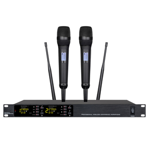 Microphone de conférence sans fil professionnel à double canal UHF avec écran LCD, micro dynamique cardioïde à réduction de bruit - Product Image 1