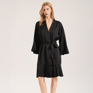 Nuova <span class=keywords><strong>Vestaglia</strong></span> Corta da Notte in Raso Chiffon Tinta Unita 2026 da <span class=keywords><strong>Donna</strong></span>, Comoda ed Elegante con Bordo in Pizzo - Product Image 2