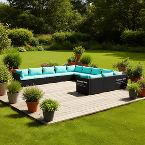 Set Lounge da Giardino in Rattan Nero con Oltre 10 Posti, Resistente alle Intemperie, Arredamento da Esterno dal Design Contemporaneo - Product Image 2