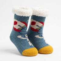 Chaussettes d'hiver doublées en sherpa avec logo personnalisé, motif fusée spatiale, pour enfants, épaisses, antidérapantes, vente en gros