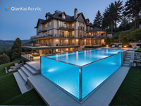 Qiankai 100mm fibre de verre famille piscine hors sol bois acrylique piscine maison avec Patios famille outils accessoires à vendre