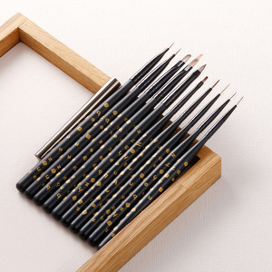 Ensemble de pinceaux à ongles avec manche en bois, noir ombré, pour détails de précision, à poils synthétiques ronds et plats, avec couvercle, pour kit de manucure professionnel - Product Image 5