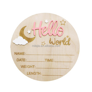 Signe cadeau de naissance en <span class=keywords><strong>bois</strong></span> personnalisé pour nouveau-né Annonce de nouveau-né Plaque en <span class=keywords><strong>bois</strong></span> Hello World Sign avec statistiques de naissance gravées pour la pépinière - Product Image 6