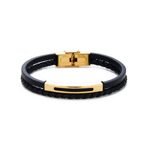 Custom Non Tarnish <b>Men</b> Bracelet Luxury 14k 18k Gold Plated 316l Stainless Steel Multi-layer Leather Braided Bracelet for <b>Men</b> - Product Image 5