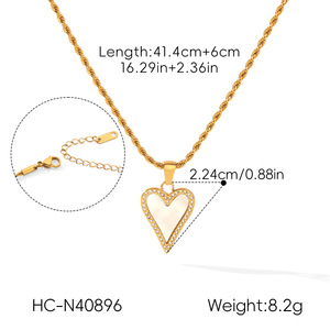 Luxury Heart Shape Abalone White Shell Necklace Micro Pave Cubic Zirconia Charm Anti Tarnish Stainless Steel Jewelry - Product Image 6