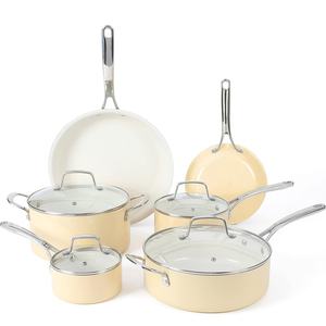 Juego de ollas y sartenes de aluminio de 8 piezas con revestimiento cerámico de alta calidad, tapa de vidrio y mango de acero inoxidable. - Product Image 1