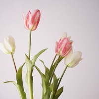 K134 Tulip Real Touch, Dekorasi Pernikahan Real Touch, Tulip Putih Ungu untuk Hari Valentine, Acara Paskah, Bunga Tulip