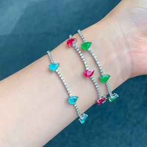 Minimalist Trendy Jewelry Eco-friendly Copper Emerald Green Paraiba Cubic Zirconia Designer <b>Bracelet</b> for Premium Gift - Product Image 4