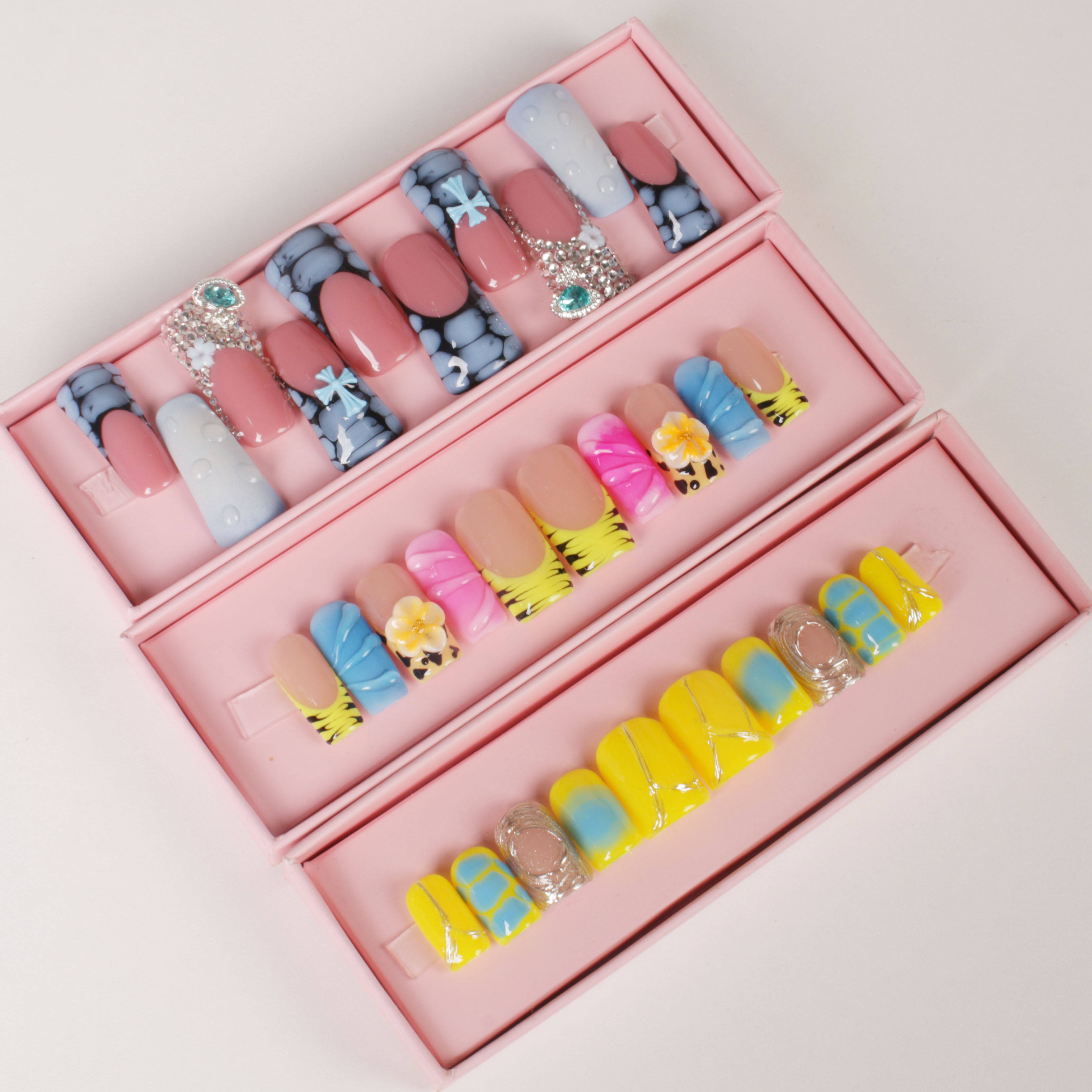 Super Long Pink ABS Cute French Design Press-On Artificial Finger Nails High Quality Square Gel Fake Nails Tip