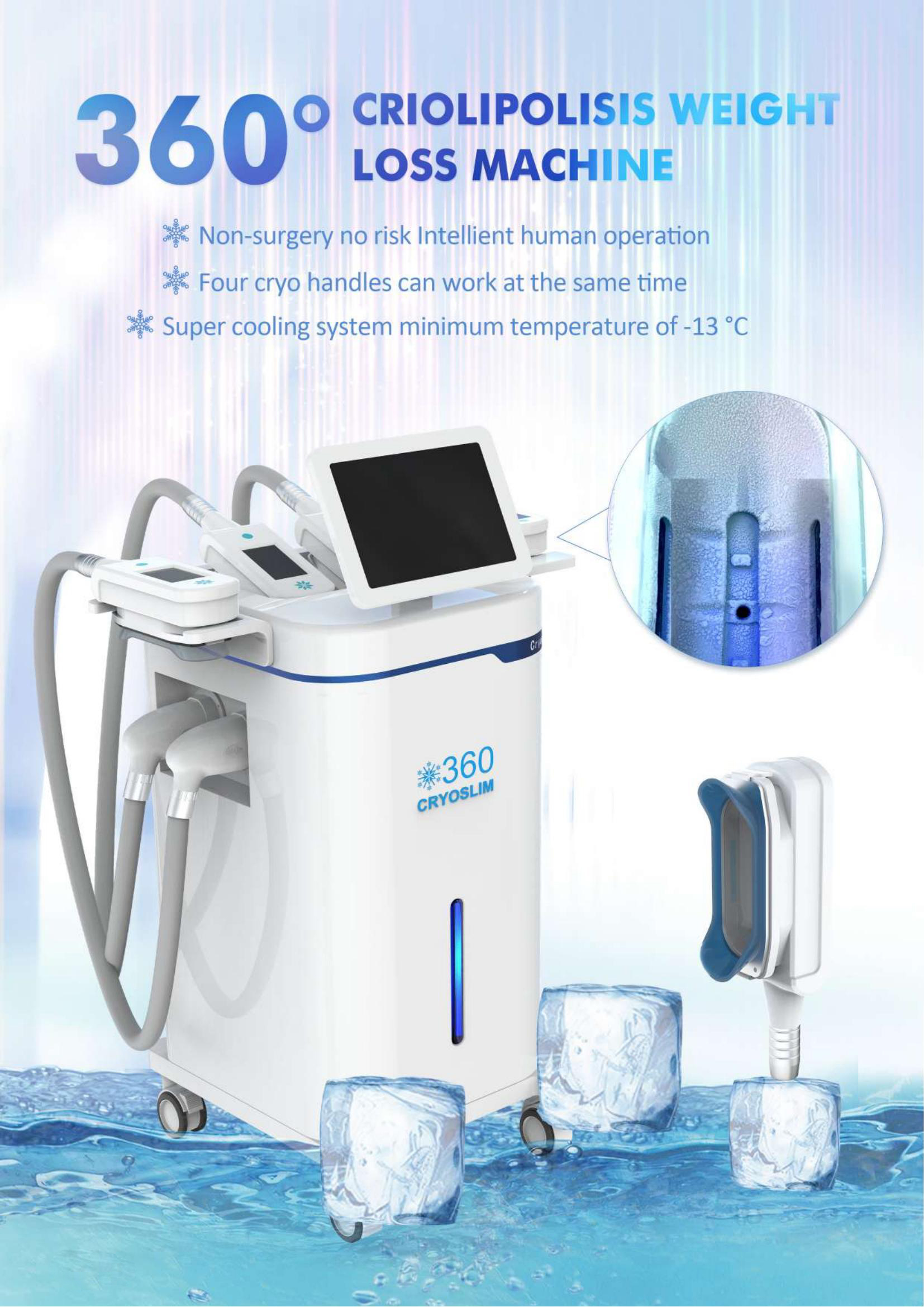 Cryolipolysis fat reduce slimming machine 4 handles for weight loss working at the same time