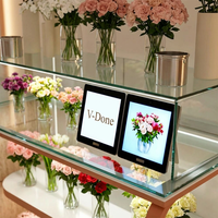 Stand de présentation mobile personnalisé pour fleurs avec étagères en verre et éclairage LED pour kiosque de fleuriste
