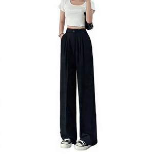 Pantalones Casuales de Pierna Recta, Cintura Alta, Doble Botonadura, Transpirables, Tejido No Tejido, Tinte Liso - Product Image 1