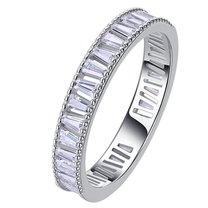 S925 Sterling <b>Silver</b> Rhodium Baguette Cut CZ <b>Eternity</b> <b>Ring</b> Unisex Full Paved Cubic Zirconia Tennis Band Wedding Fashion Jewelry - Product Image 3