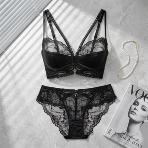Conjunto de Lencería de Encaje Floral al por Mayor para Mujer, Tallas Grandes, Sujetador con Aros y Bragas, Conjunto de 2 Piezas, Lencería Sexy Estilo Francés para Mujer - Product Image 3