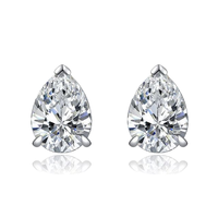 Anting-anting berlian potongan pir, model klasik wanita, setting cakar, bentuk bunga, dilapisi rhodium, hadiah pesta ulang tahun pernikahan yang trendi