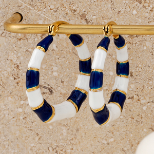 Pendientes de Aro de Cerámica 304 316, Color Azul Blanco, Chapados en Oro, Joyería de Moda para Mujer, Pieza Destacada - Product Image 4