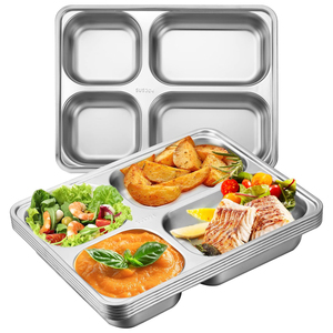 Bebek çocuk yetişkinler servis tabağı dikdörtgen 4 bölüm yemek tabakları paslanmaz çelik Bento yemek kabı bölünmüş yiyecek tepsisi - Product Image 1