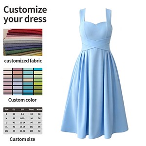 <span class=keywords><strong>Robe</strong></span> midi plissée élégante bleu clair, coupe trapèze, dos croisé, taille nouée, <span class=keywords><strong>pour</strong></span> femme, idéale <span class=keywords><strong>pour</strong></span> invitées de <span class=keywords><strong>mariage</strong></span> et soirées, vente en gros sur mesure - Product Image 4