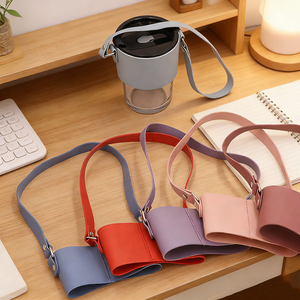 Porte-gobelet isotherme classique en cuir PU personnalisé, résistant à la chaleur, écologique, avec bandoulière pour - Product Image 6