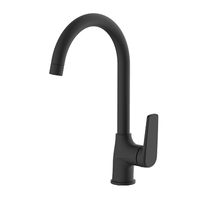 Robinet de cuisine noir mat en laiton massif, monocommande, à arc haute, orientable, avec douchette extractible, à poser sur plan, contemporain, eau chaude/froide