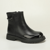 Bottes courtes noires pour enfants, en cuir verni avec fermeture éclair latérale, style motard, doublure en fourrure chaude, semelle antidérapante, pour filles