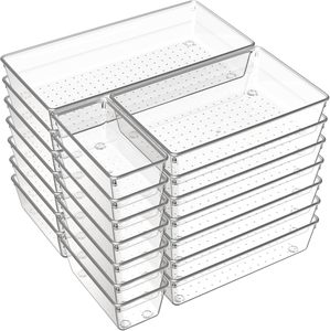 7/11/25PCS Clear <b>Plastic</b> <b>Drawer</b> Organizer 4 Size Dresser <b>Drawer</b> Organizer Tray <b>Drawer</b> Organizer Set Cosmetic Storage Boxes - Product Image 1