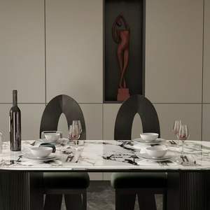 Juego de mesa de comedor ovalada de mármol francés y sillas, 6 piezas, muebles modernos de lujo ligero para comedor, para casas pequeñas - Product Image 4