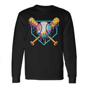 Camiseta de manga larga para jóvenes con diseño de placa de béisbol y efecto de goteo de helado - Product Image 2