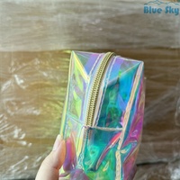 Holographique plaine maquillage pvc sac irisé cosmétique trousse de toilette étanche Portable maigre paillettes porte-crayon sac à main