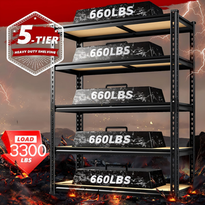 Estantería Ajustable sin Pernos de 4 Niveles, Estante de Almacenamiento de Acero al Carbono con Recubrimiento de Polvo Negro y Estantes de Madera - Product Image 5