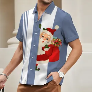 Camisa navideña para hombre, camiseta de manga corta con estampado de rayas en 3D para hombre, camiseta Polo informal de moda para vacaciones