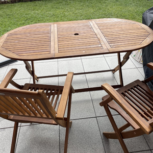 Ensemble de meubles de jardin Combohome 7 pièces pour jardin et terrasse, <span class=keywords><strong>table</strong></span> de jardin pliante en bois avec <span class=keywords><strong>support</strong></span> pour parasol et chaise avec accoudoirs - Product Image 3