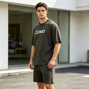 Conjuntos de camiseta de talla grande para hombre, conjuntos de dos piezas de manga corta de 480 g/m² para hombre, 100 % algodón de rizo, conjuntos casuales de verano - Product Image 3
