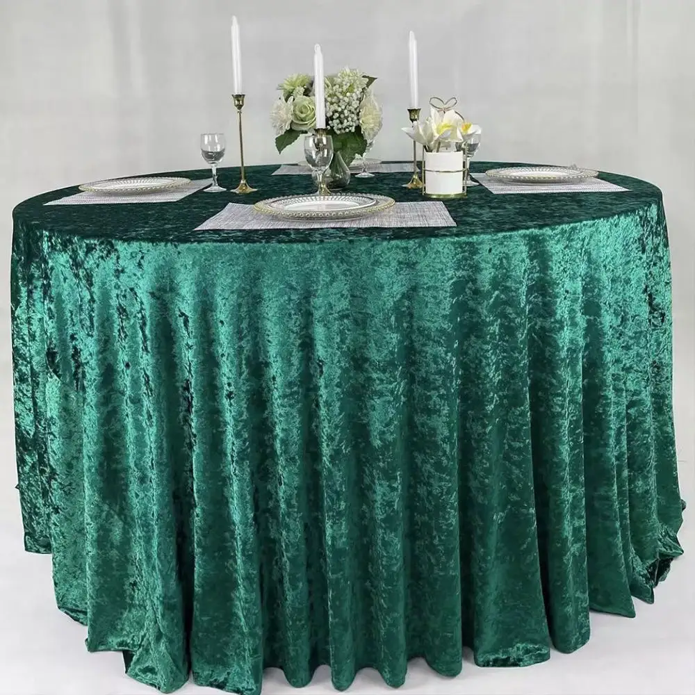 ผ้าปูโต๊ะกำมะหยี่สีเขียวเสื้อผ้าตกแต่งสำหรับงานแต่งงานผ้าปูโต๊ะสีชมพูอุปกรณ์งานเลี้ยงหรูหรา