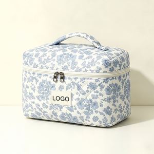 Floral Quilted Custom Logo Cosmetic <b>Large</b> Capacity Travel Toiletry Organizer Pouch <b>Makeup</b> <b>Bag</b> With Handle - Product Image 4