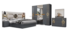 Ensemble de Chambre à Coucher de Luxe en <span class=keywords><strong>Bois</strong></span> <span class=keywords><strong>Massif</strong></span> Moderne, <span class=keywords><strong>Lit</strong></span> Double avec Rangement et <span class=keywords><strong>Tiroirs</strong></span> pour Maison, Hôtel, Appartement ou Villa - Product Image 2