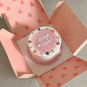 Eco Friendly ristorante di lusso da asporto colorato rosa torta Pop Out scatola ciambelle biscotti da forno Brownie scatola di imballaggio di carta con manico