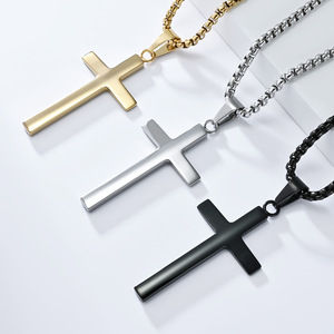 This unisex <b>titanium</b> steel cross necklace features a unique geometric design and a colorfast cross pendant. - Product Image 2