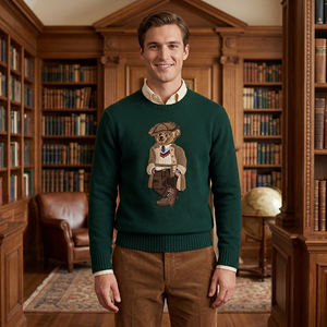 Suéter de Punto Grueso 7GG para Hombre, Estilo Preppy Vintage, con Jacquard de Oso, Diseño Retro con Estampado Animal, Mezcla de Lana, para Invierno - Product Image 2