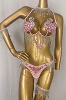 Nouvel ensemble de costumes de carnaval Samba sexy faits main avec soutien-gorge et culotte ornés de pierres, motif Cygne Rose avec ceinture, pour EDC, soirées Rave et Mardi Gras