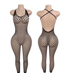 Tenue de danse exotique intégrée avec filet de pêche et croisement au cou pour femme, idéale pour la danse de salon et la danse de strip-tease - Product Image 1
