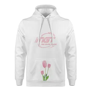NGT New Design Unisex Hoodie - White with Pink Floral Print, Soft & Comfortable Polyester, High-Quality - Custom Logo Option
