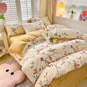 Bộ chăn ga gối đệm nhung sữa in họa tiết siêu mềm mại, chất liệu <span class=keywords><strong>flannel</strong></span> fleece mùa đông, chất liệu polyester - Product Image 1