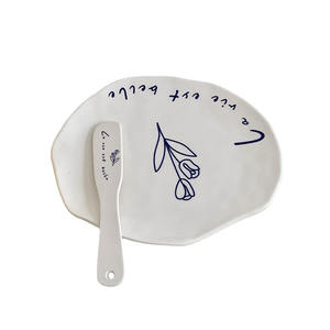 Espátula de cerámica con letras irregulares de <span class=keywords><strong>tulipán</strong></span>, plato de ensalada de postre, espátula de <span class=keywords><strong>mantequilla</strong></span> creativa pintada a mano coreana - Product Image 5
