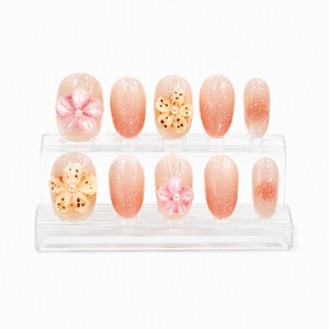 Faux ongles à presser rose pailleté, motif floral et perles 3D, effet brillant, pour usage à domicile ou en salon - Product Image 2