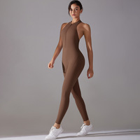 Combinaison de sport une pièce pour femme, dos ouvert, fermeture éclair avant, sans manches, dos nageur, effet froncé, en Spandex, respirante, pour la gym et le yoga