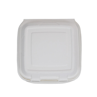 Boîte à clapet de bagasse blanche de 9*9 pouces sans PFAS congelable au micro-ondes avec couvercle à charnière Conteneurs à assiettes jetables
