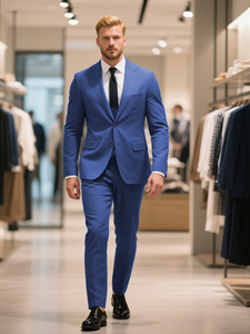 สูท2ชิ้นสำหรับผู้ชายสูท2ชิ้นสูทสีกรมท่ากระดุมสองแถว - Product Image 5