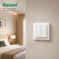 Sakelar Dinding Kolani Standar EU 84x84mm 2G 2W, Sakelar Tombol Ganda 16AX 250V Putih Gloss PC untuk Kontrol Lampu Dalam Ruangan Multi-zona