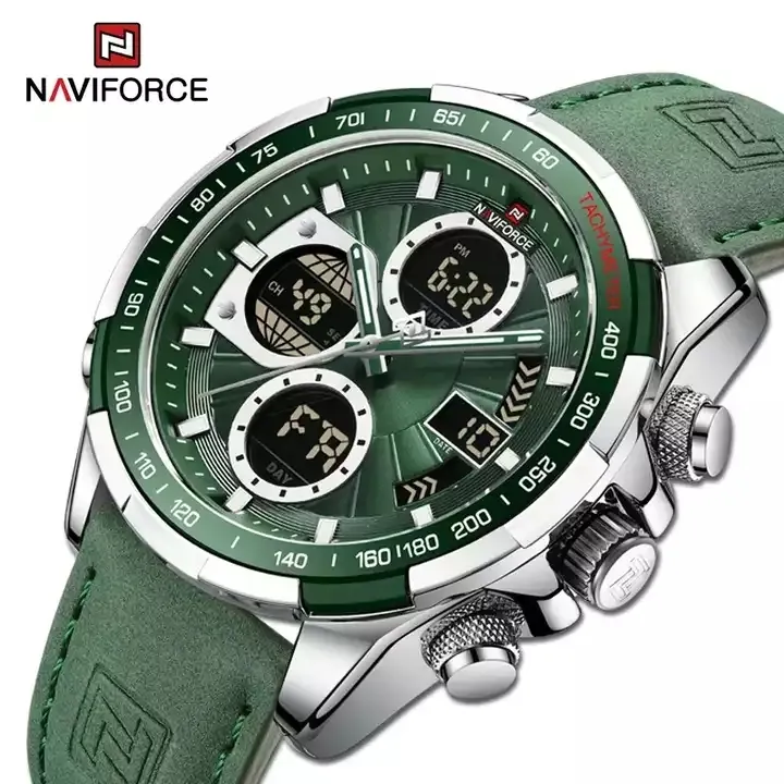 NAVIFORCE Luxury Original Men Sports Wrist Watch Gold Quartz Steel Waterproof Dual Display Clock Watches Relogio Masculino 9197